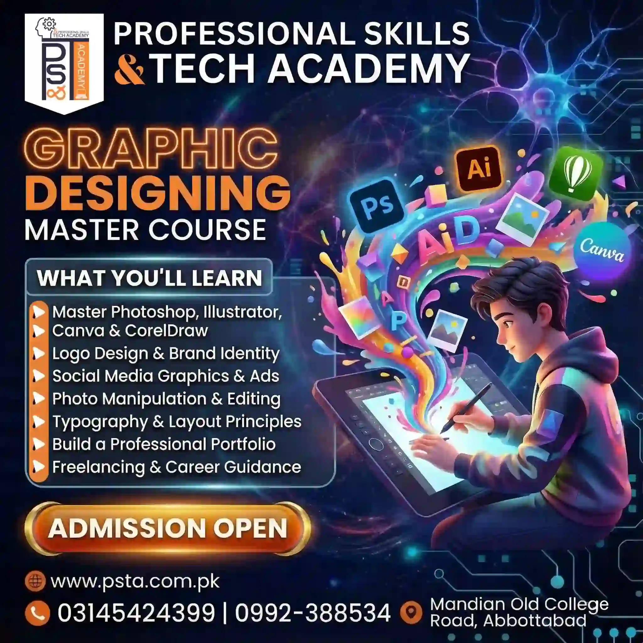 Ultimate Graphic Designing Course in Pakistan: Master Photoshop, Illustrator, CorelDRAW & AI Tools (Practical & Beginner Friendly) Certification Course Online in Pakistan & Abbottabad